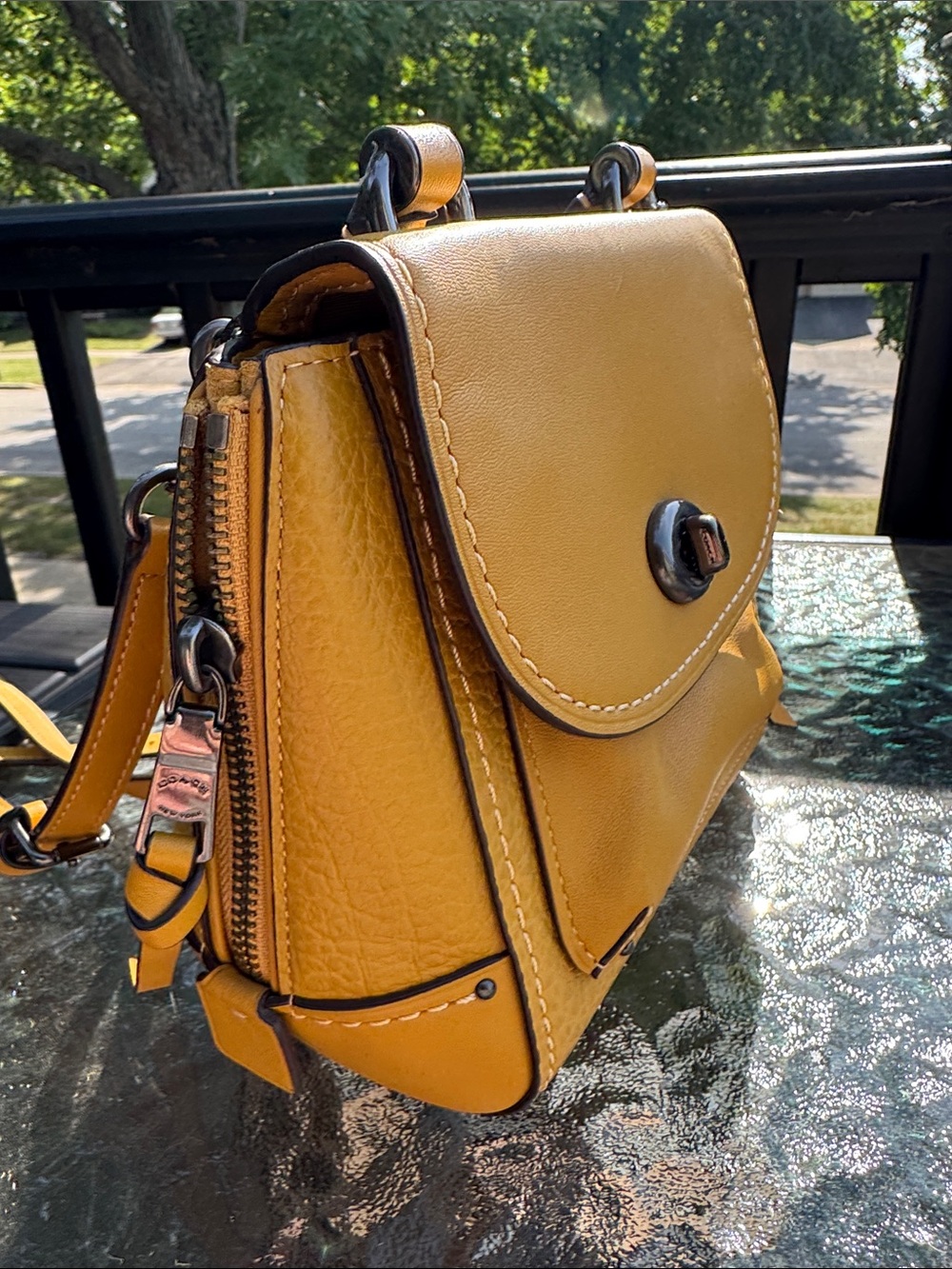 Coach Yellow Mini Leather Top-Handle Backpack - Picture 2 of 16